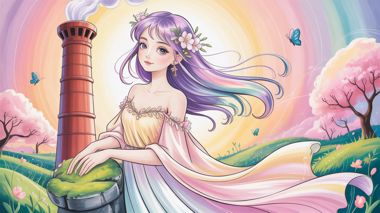 Whimsical Watercolor of Anime Woman in Fantasy Landscape