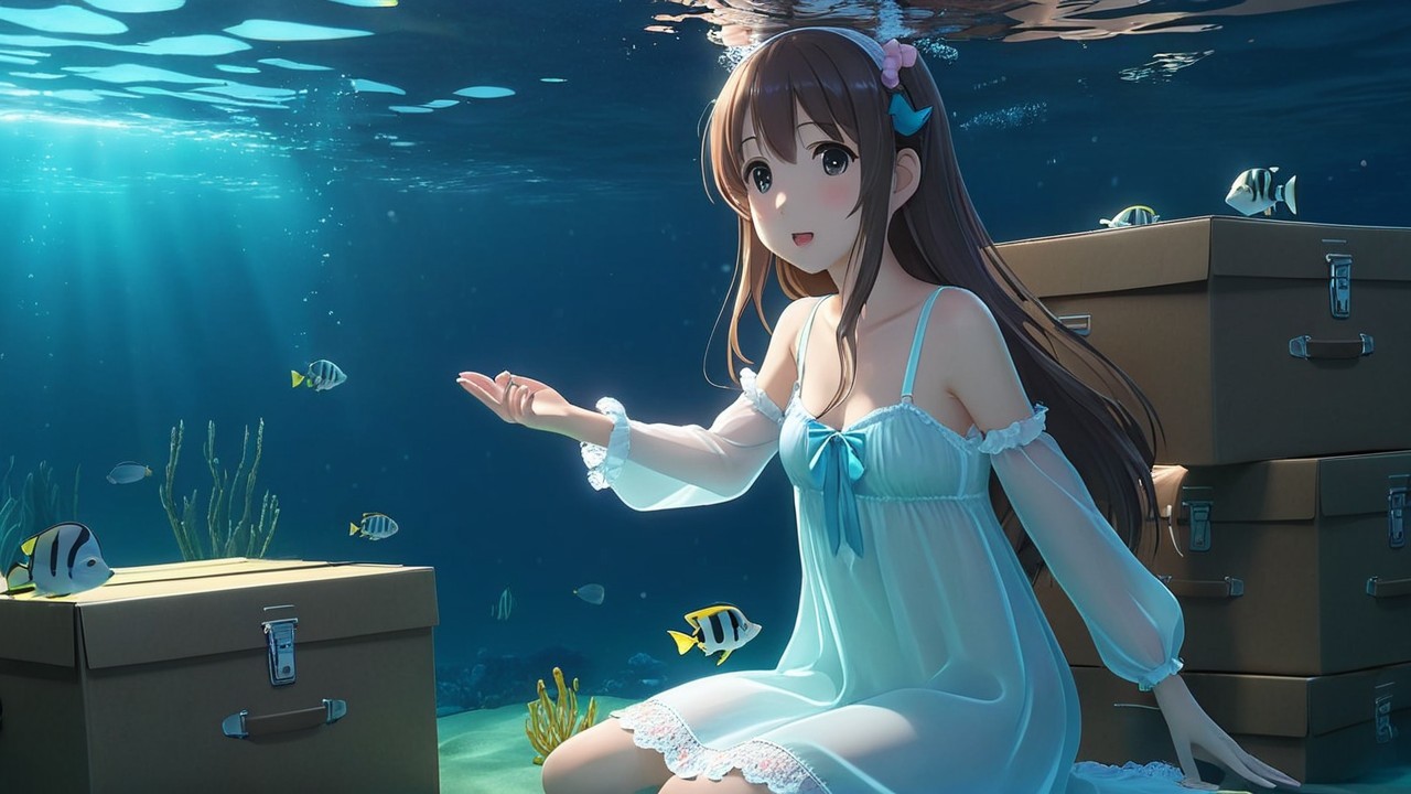 Underwater Scene with Woman in Light Blue Dress