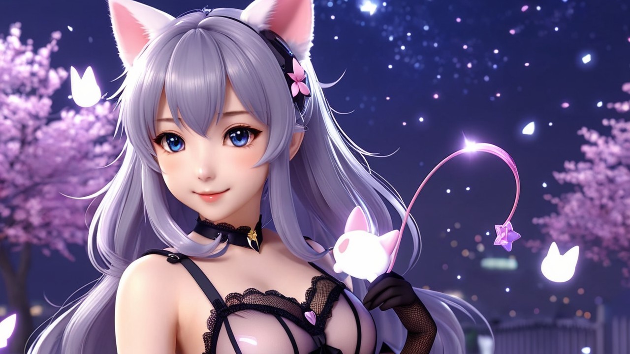 Anime Character with Silver Hair and Cat Ears