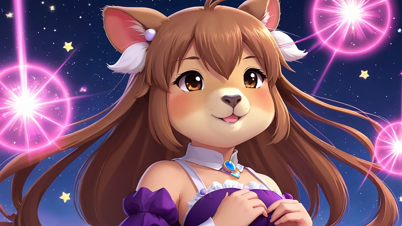 Charming Anthropomorphic Character with Starry Background