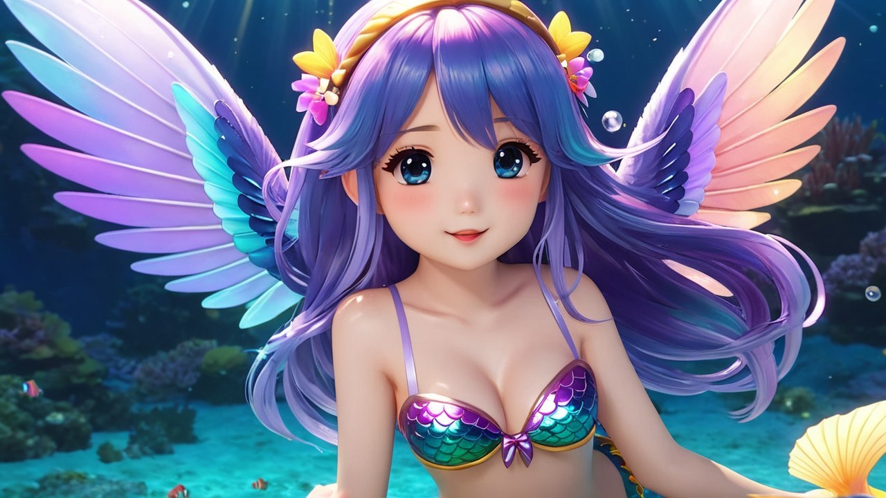 Vibrant Underwater Scene with Animated Mermaid