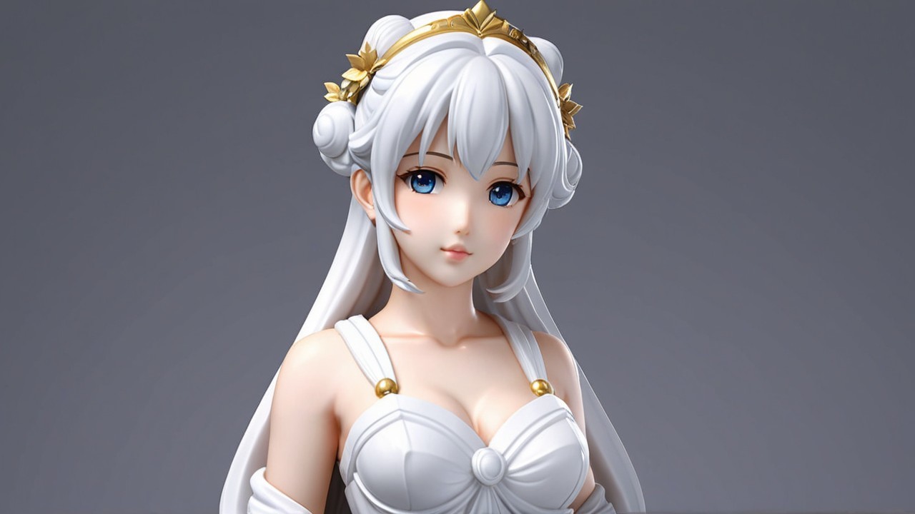 Elegant Woman Figure with White Hair and Blue Eyes