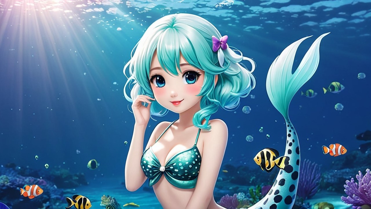 Charming Animated Mermaid in Vibrant Underwater Scene