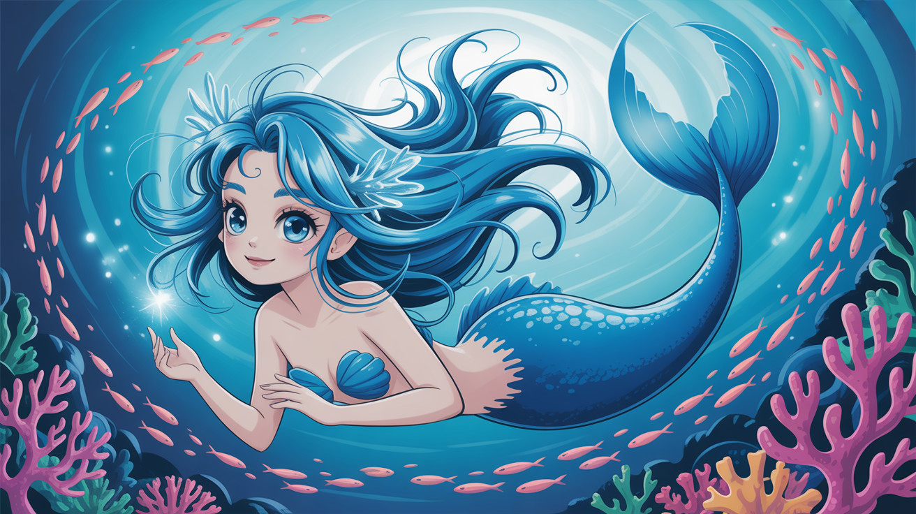 Anime Mermaid with Blue Skin and Scaly Tail