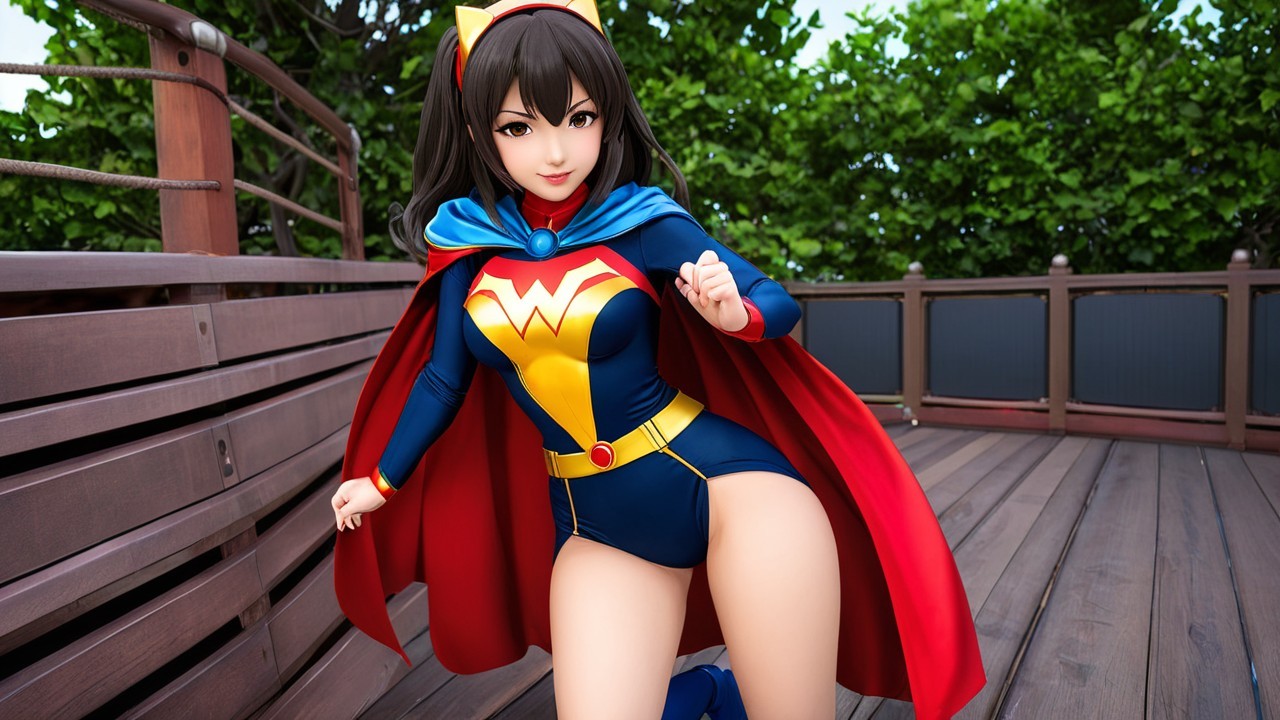 Heroic Female Character in Superhero Outfit on Deck
