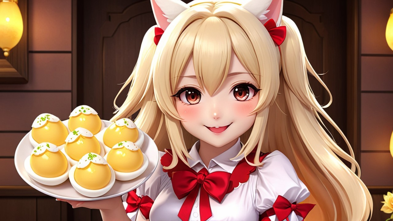 Anime Character with Blonde Hair and Desserts