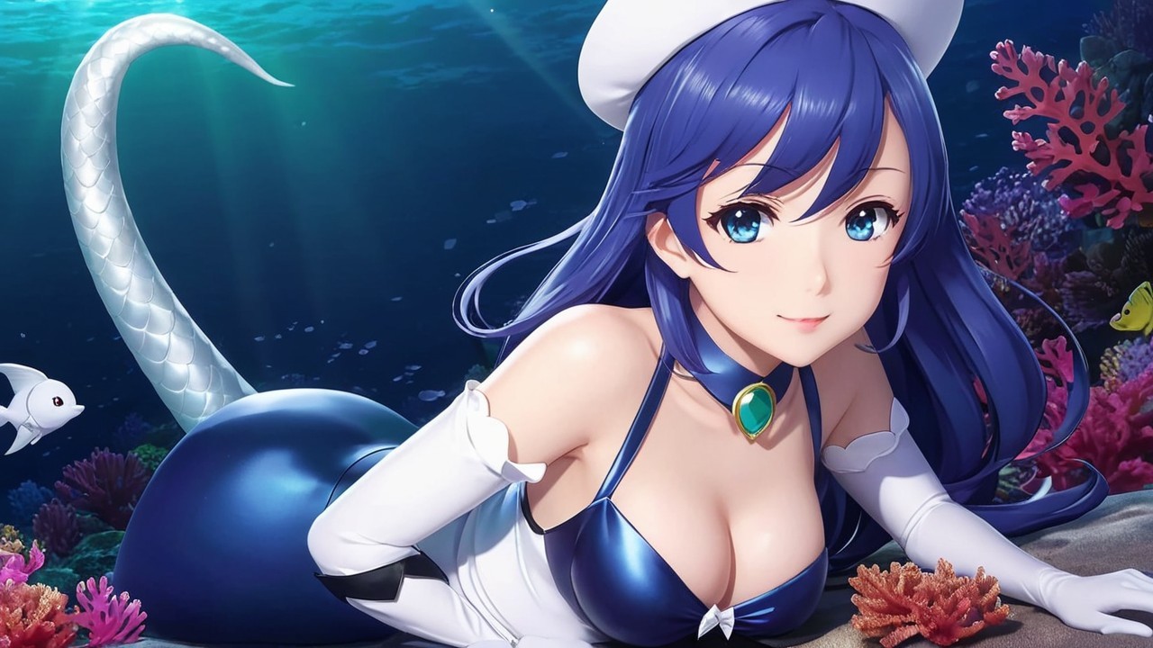 Underwater Scene with Mermaid and Colorful Coral Reefs