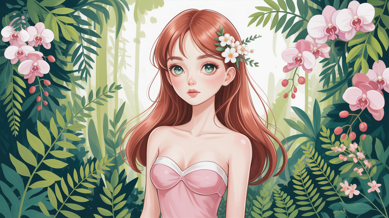 Digital Painting of Anime Girl in Tropical Jungle