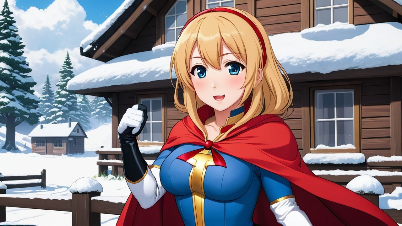 Cheerful Female Character in Winter Wonderland Scene