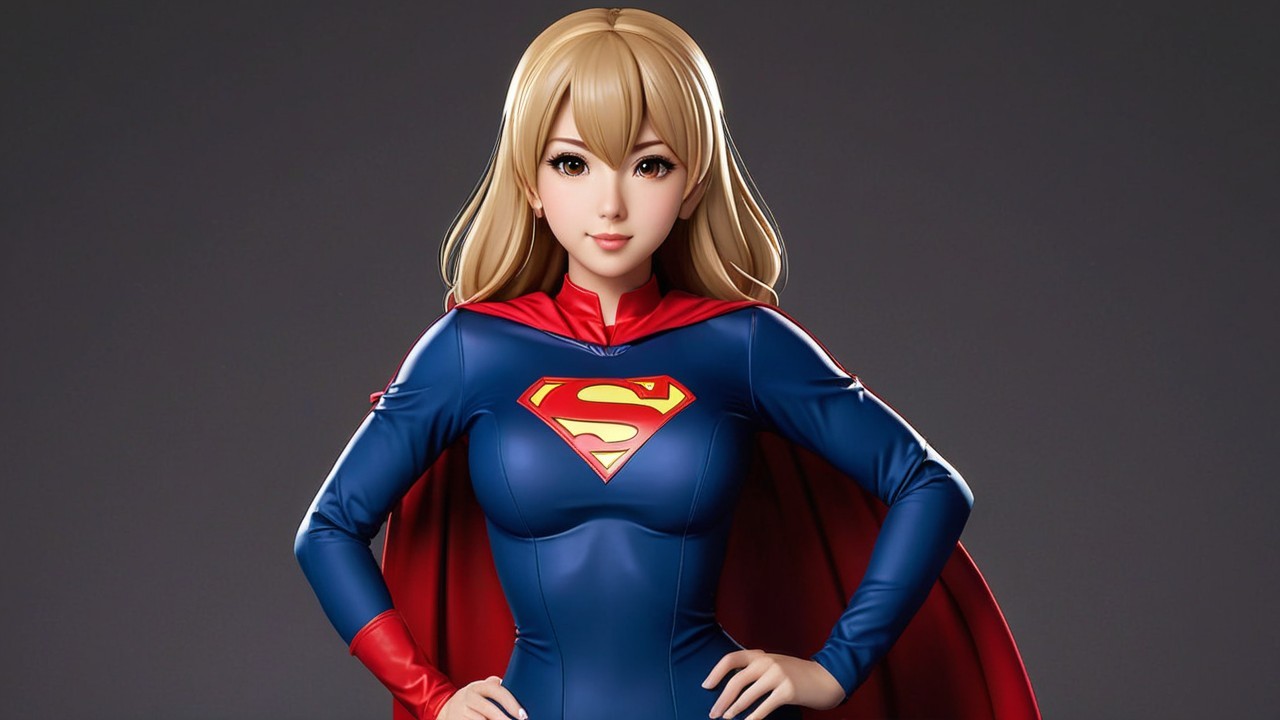 Detailed Superheroine Figurine in Blue and Red Costume