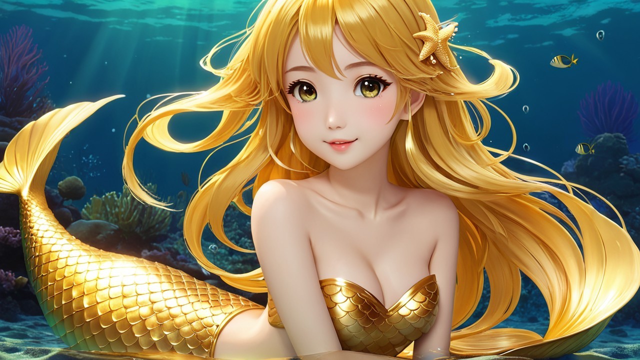 Vibrant Underwater Scene with a Mermaid and Corals