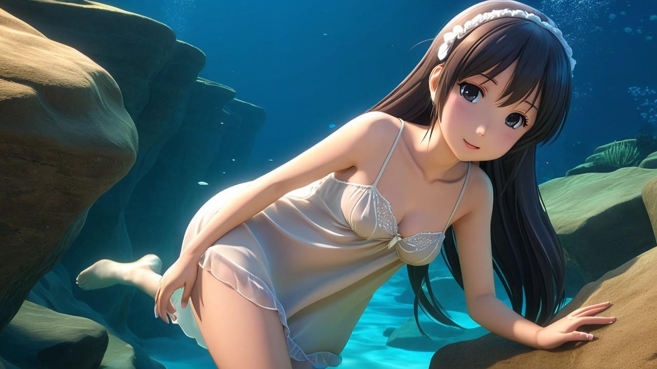 Underwater Scene of a Young Girl in Flowing Dress