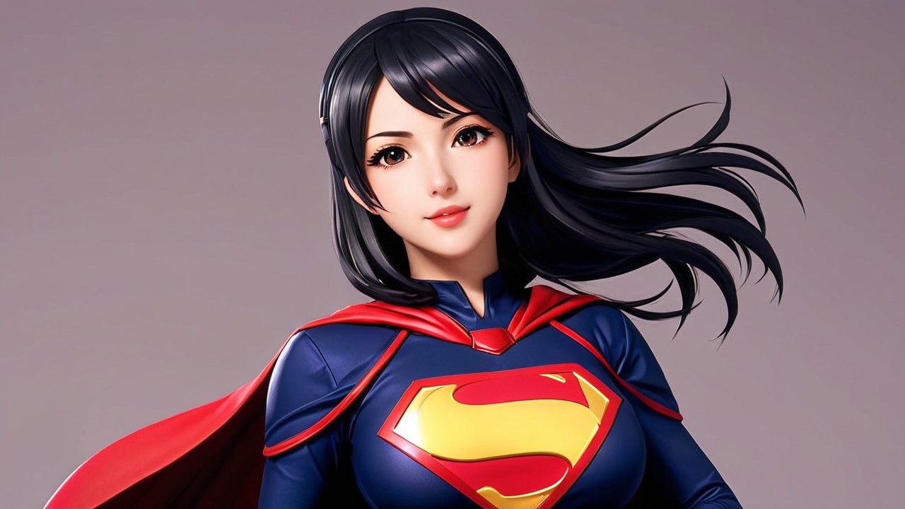 Stylized superhero character in vibrant blue costume