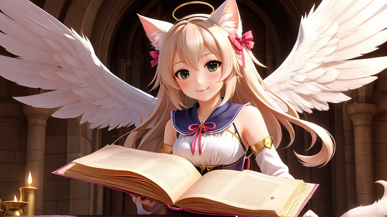 Anime Character with Cat Ears and Angel Wings