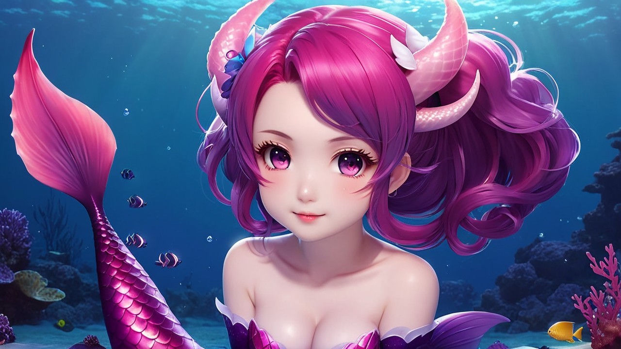 Whimsical Underwater Scene with Fantasy Mermaid Girl