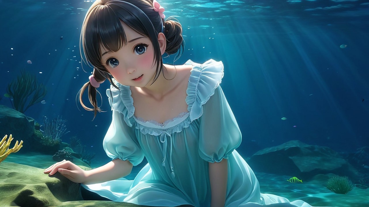 Underwater Scene of a Girl in Light Blue Dress