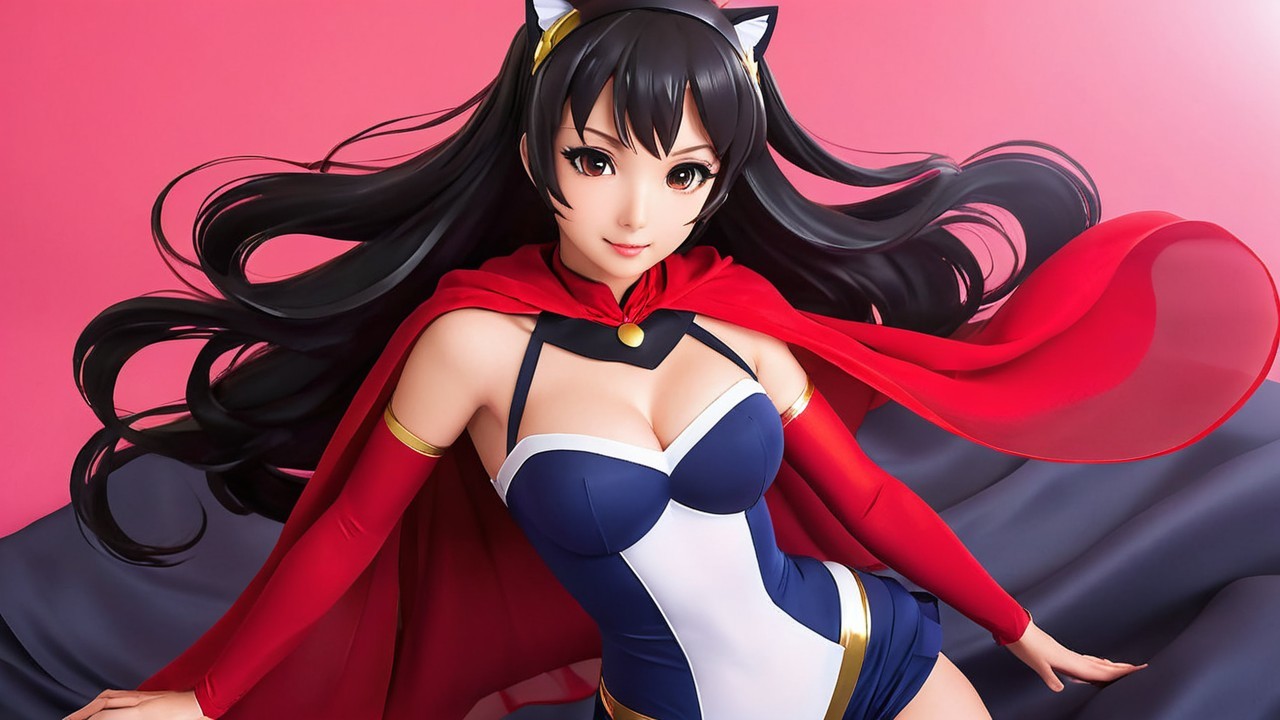 Stylized confident character with cat ears and cape