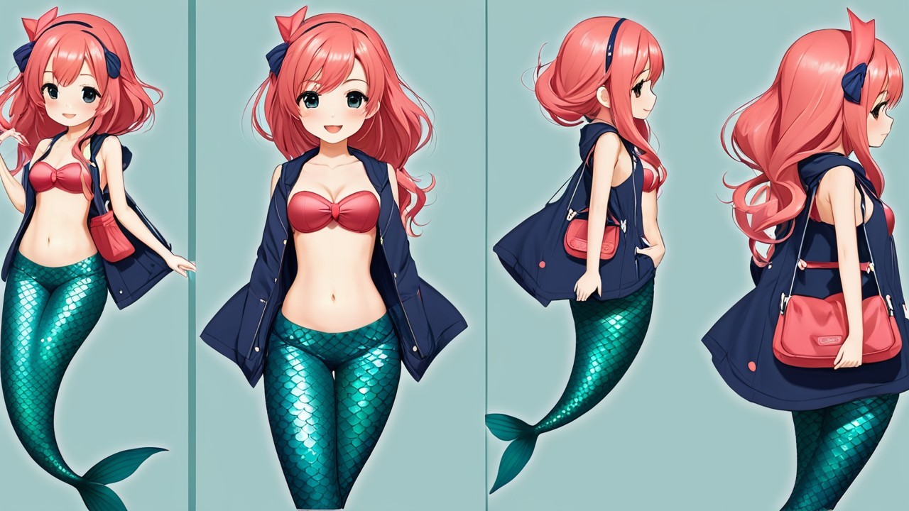 Vibrant Character with Pink Hair and Mermaid Tail Fins