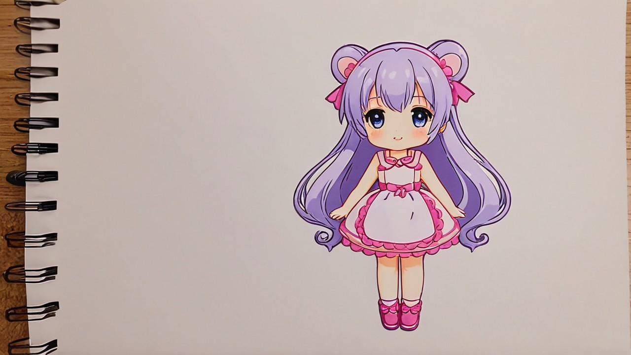 Cartoon Character with Lavender Hair and Pink Dress