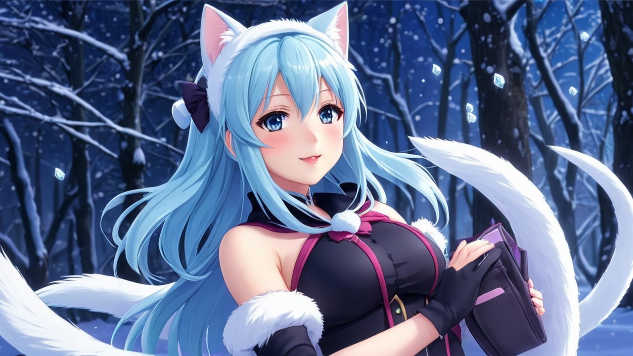 Cheerful Character in Snowy Forest with Book