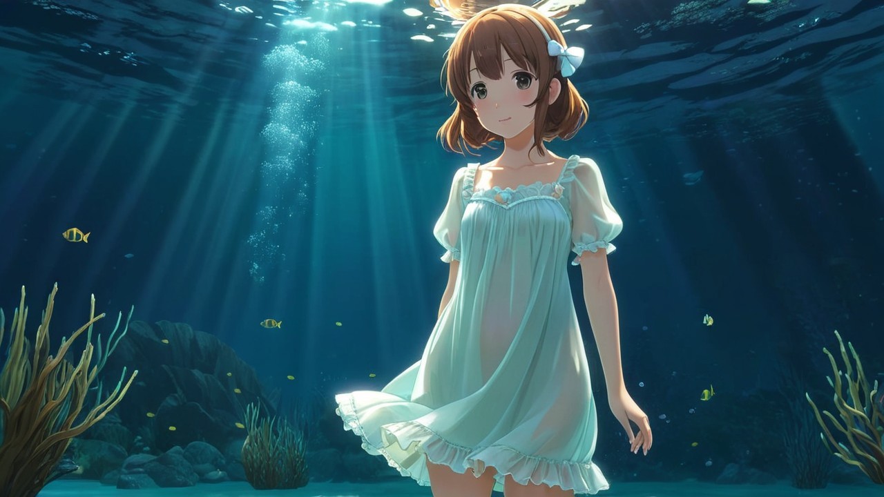 Underwater Scene of a Girl in a Flowing Dress