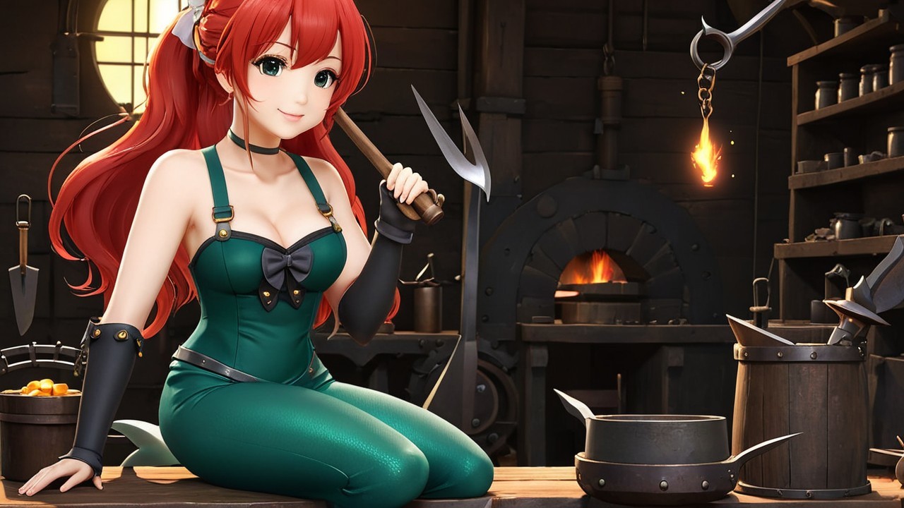 Anime Character in Cozy Kitchen with Cooking Utensils