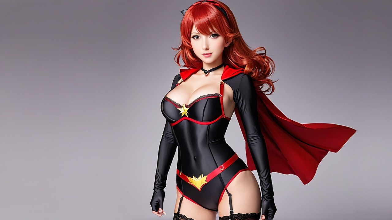 Superhero Costume with Black Bodysuit and Red Accents