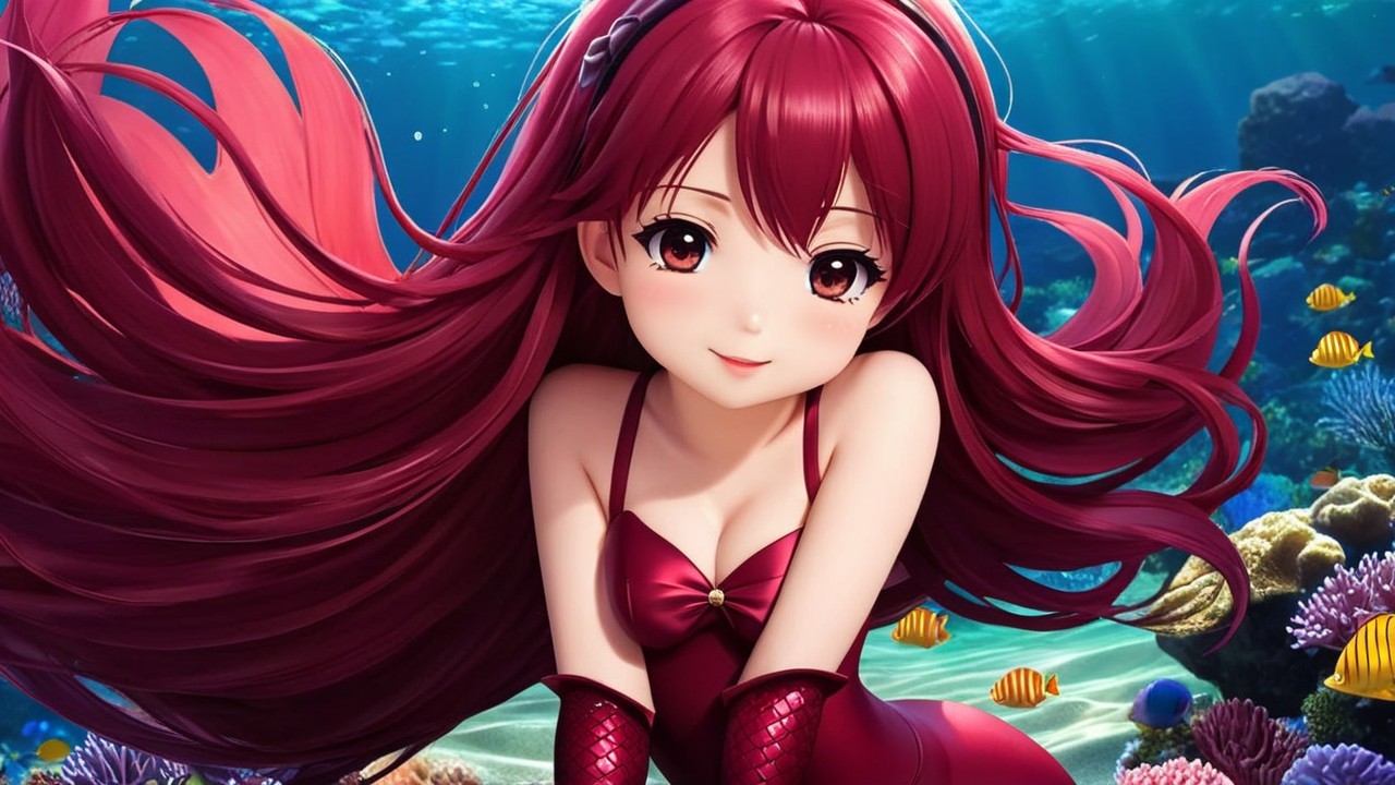 Cheerful Anime Character in Vibrant Underwater Scene