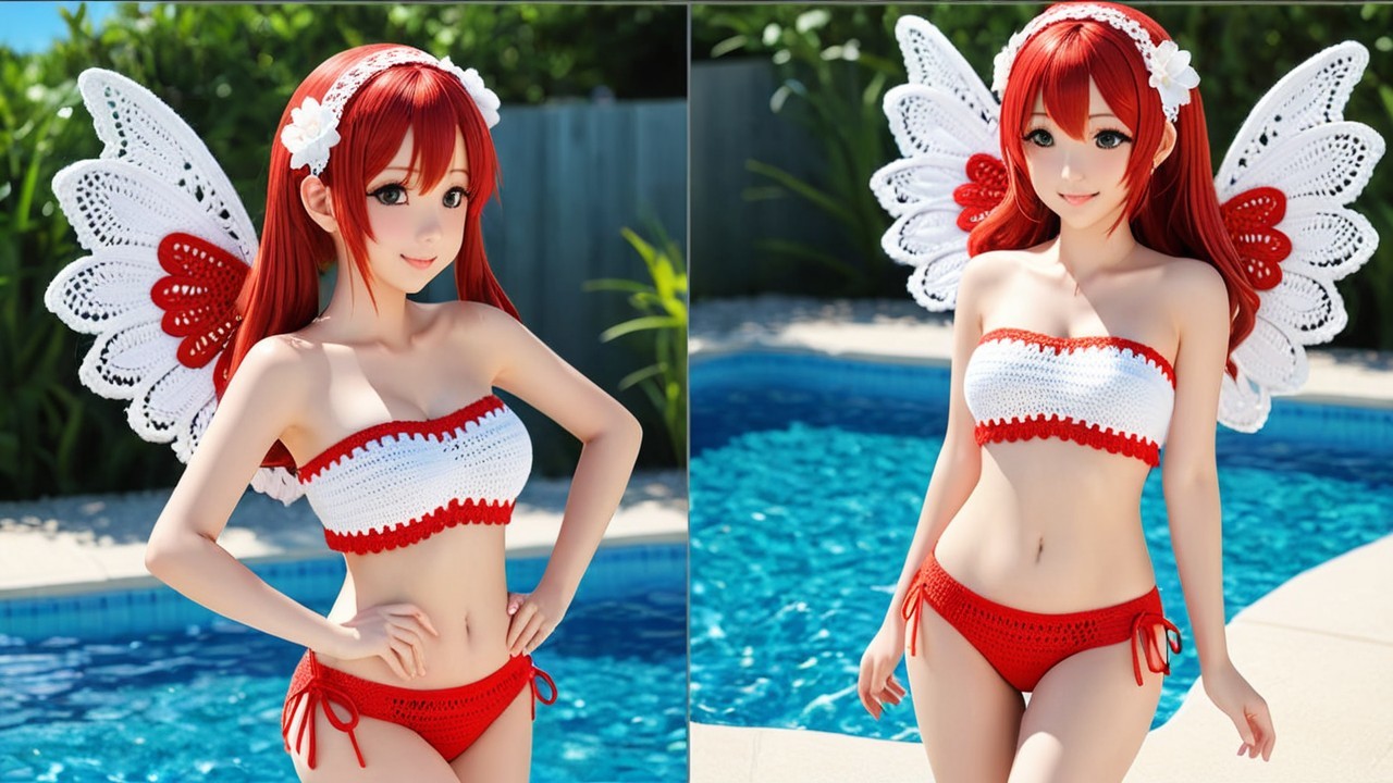 Stylized humanoid figure with wings in summer setting
