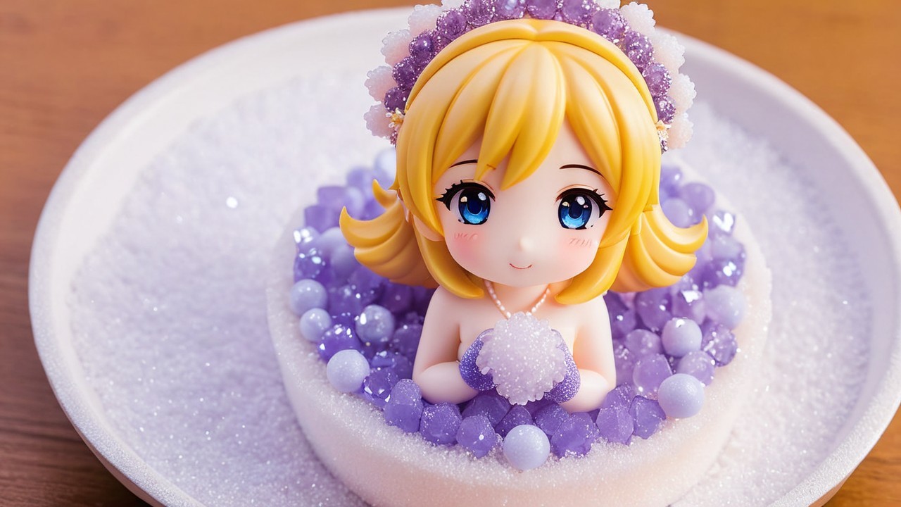 Whimsical Character on Circular Dessert with Gelatin Beads