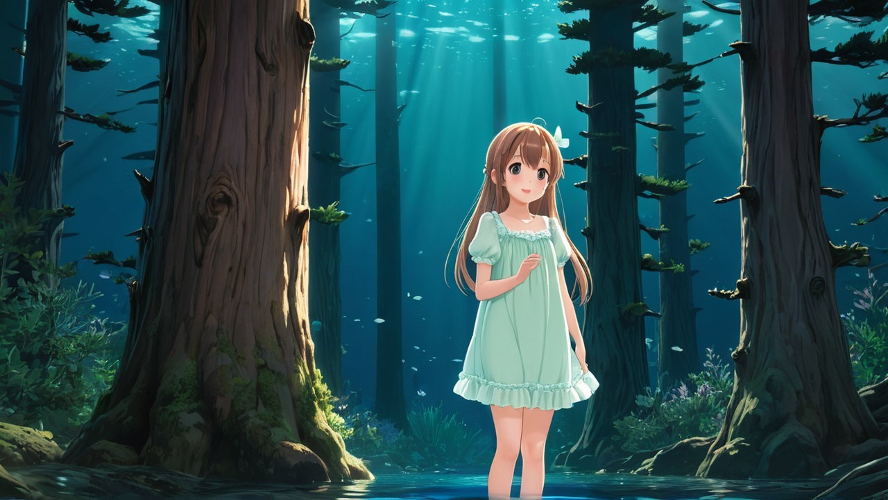Underwater Scene of a Girl in a Green Dress