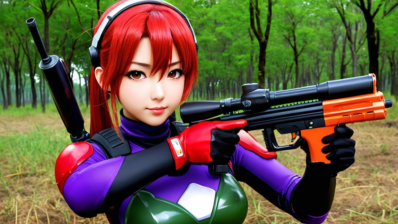 Stylized anime character in vibrant forest setting