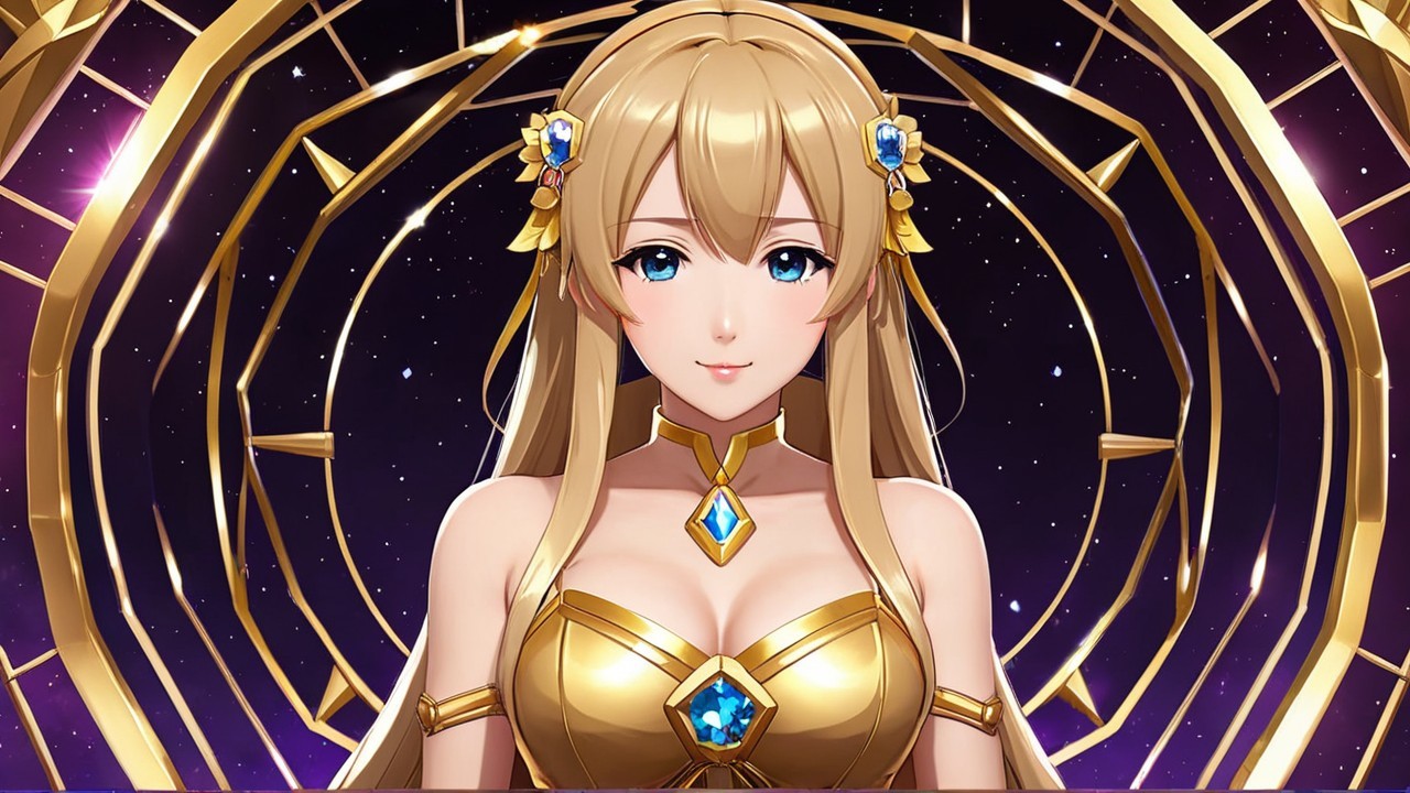 Animated female character in cosmic backdrop