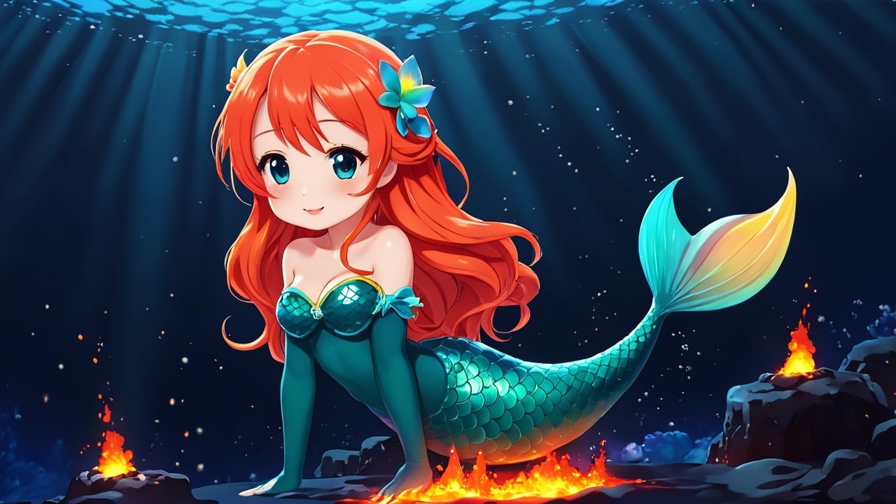 Underwater Scene with a Playful Mermaid Character