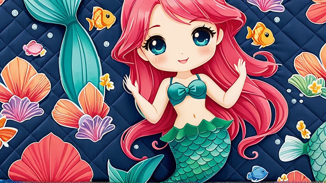 Cheerful Cartoon Mermaid in Vibrant Underwater Scene