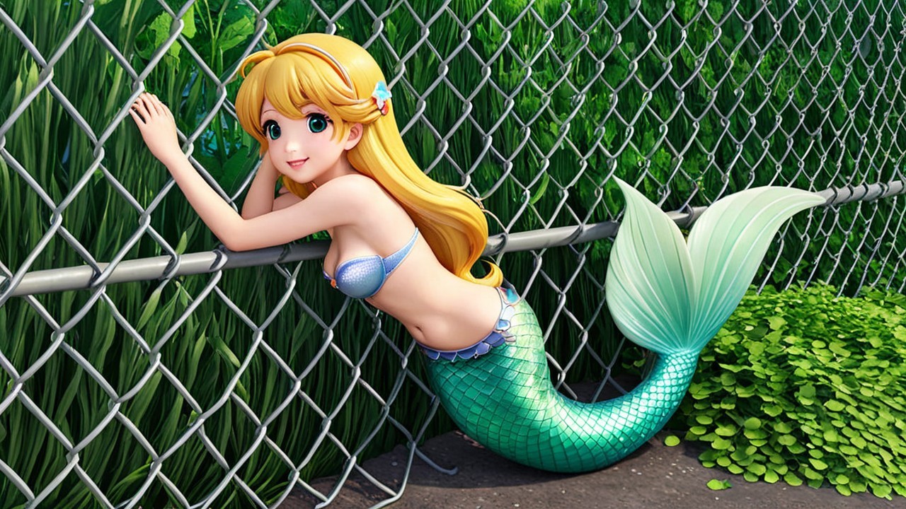 Whimsical Mermaid Illustration with Lush Background