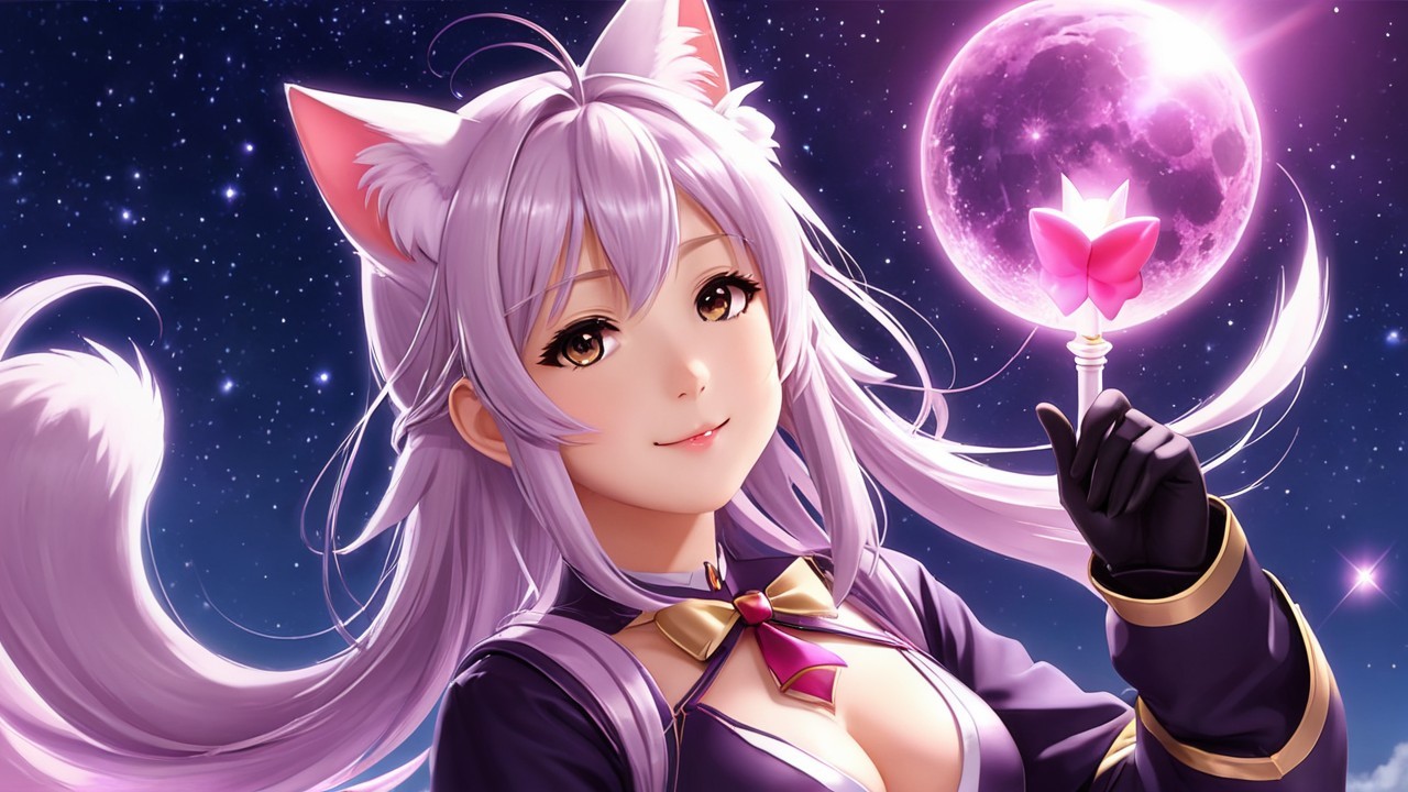 Anime character with silver hair and magical staff