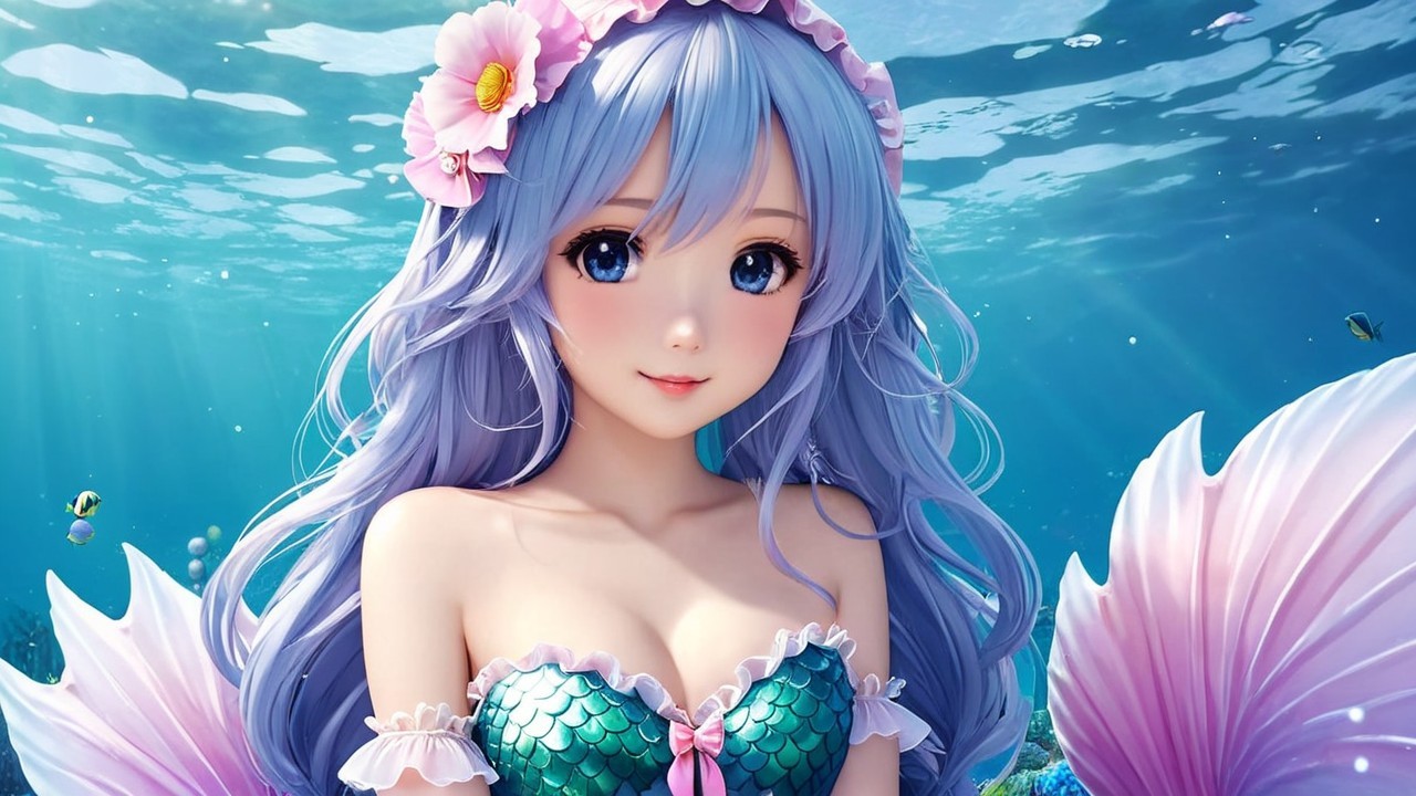 Whimsical Underwater Scene with Mermaid and Fish