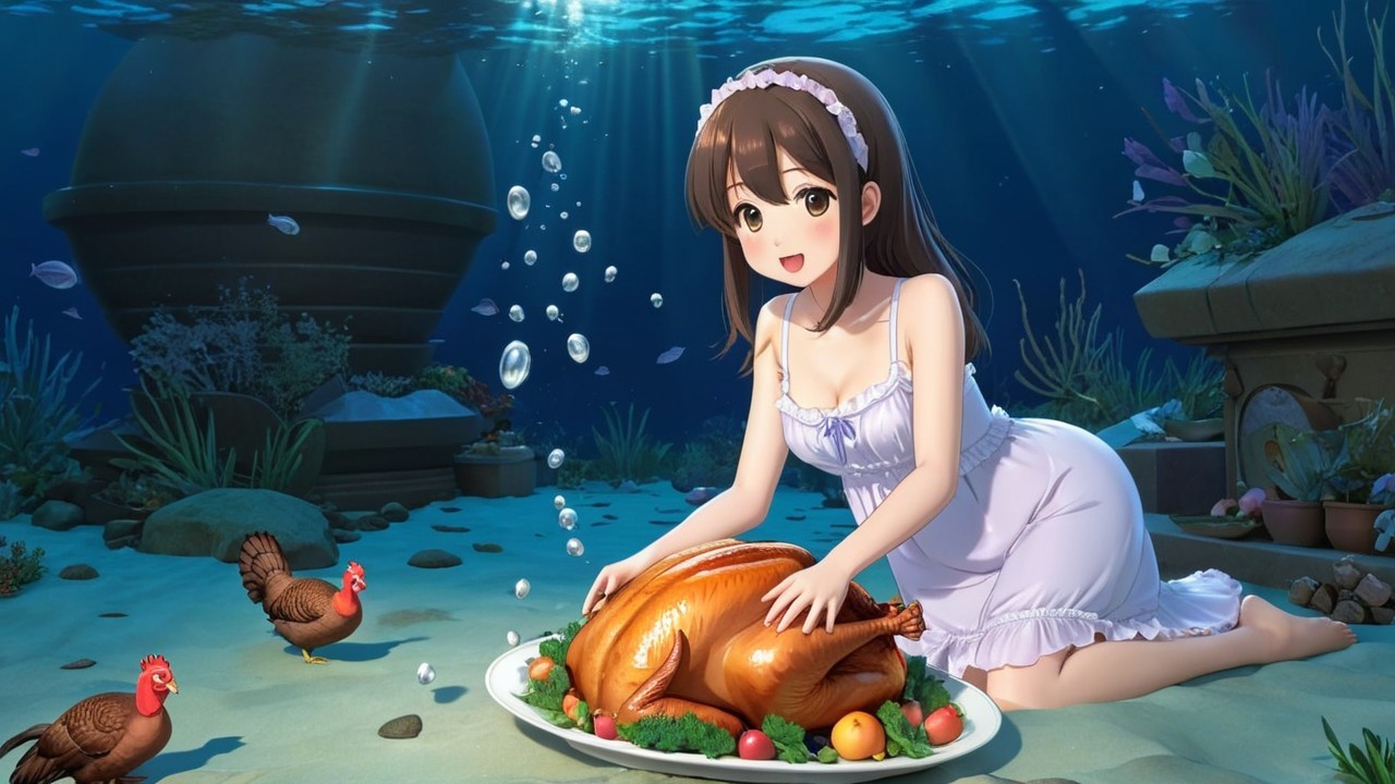 Underwater Turkey Feast with Anime Charm