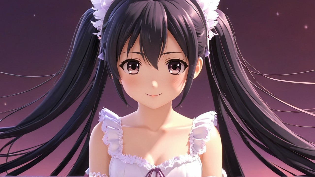 Anime girl with twin tails and frilly white dress