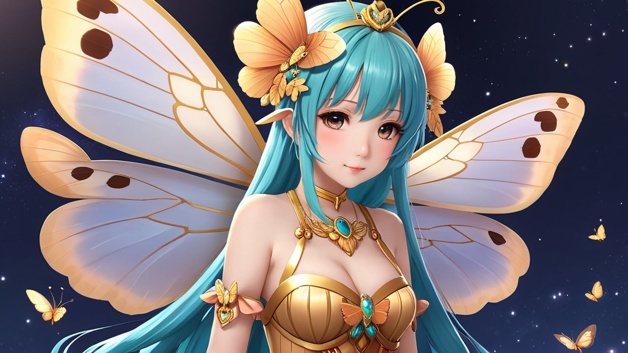 Whimsical Fantasy Character with Turquoise Hair and Wings