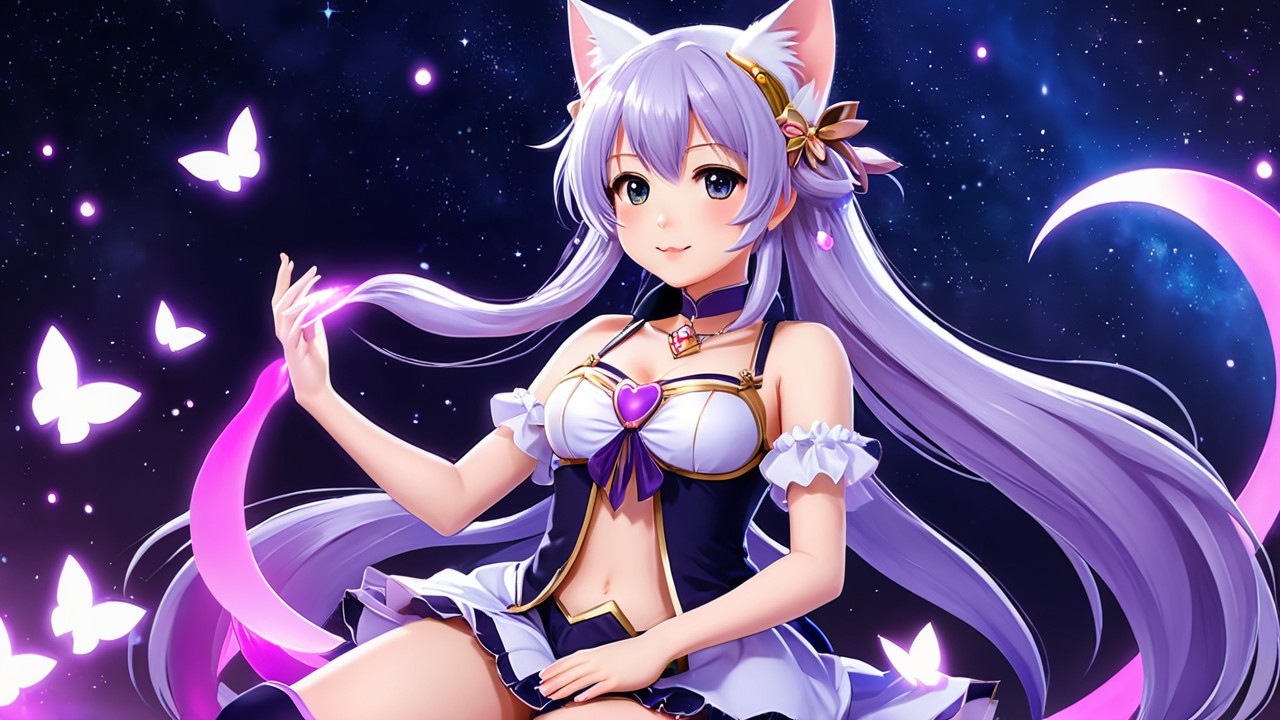 Whimsical Anime Character with Silver Hair and Butterflies