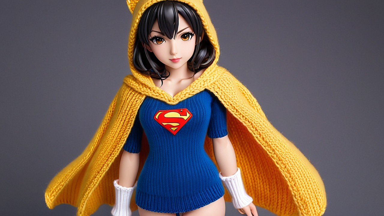 Stylized Girl in Blue Superhero Outfit with Cape
