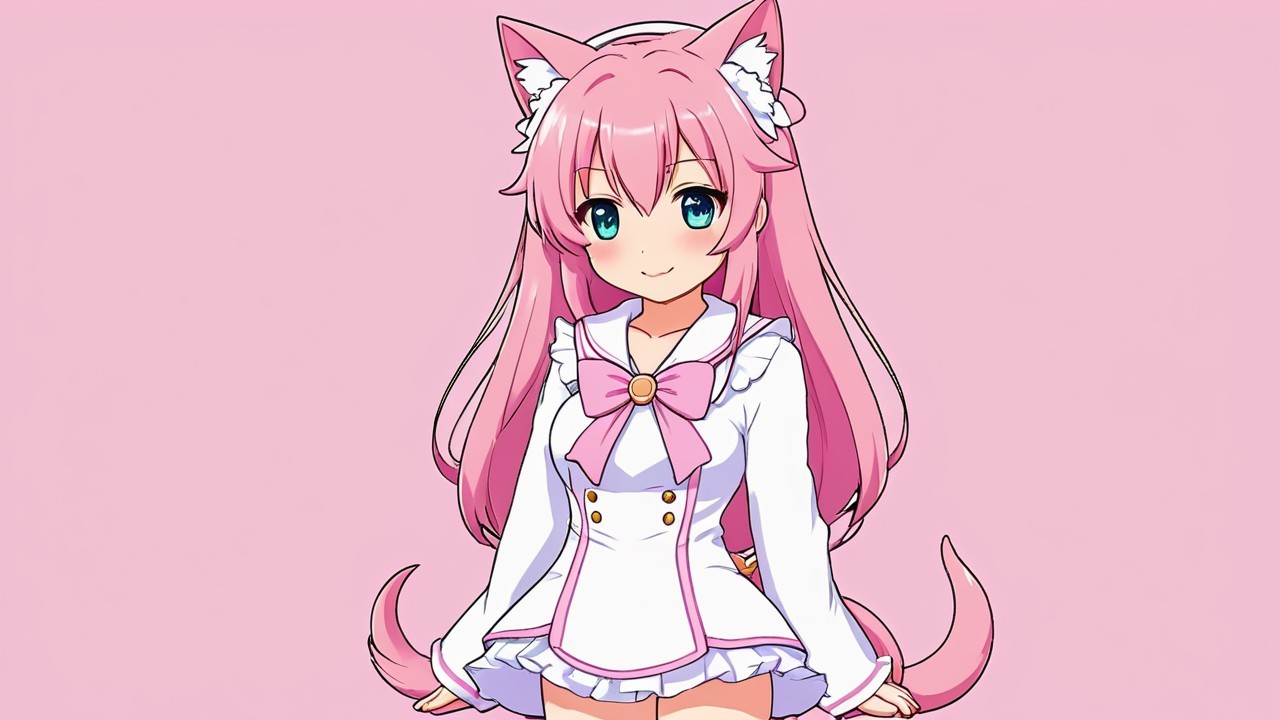 Cute anime character with pink hair and cat ears