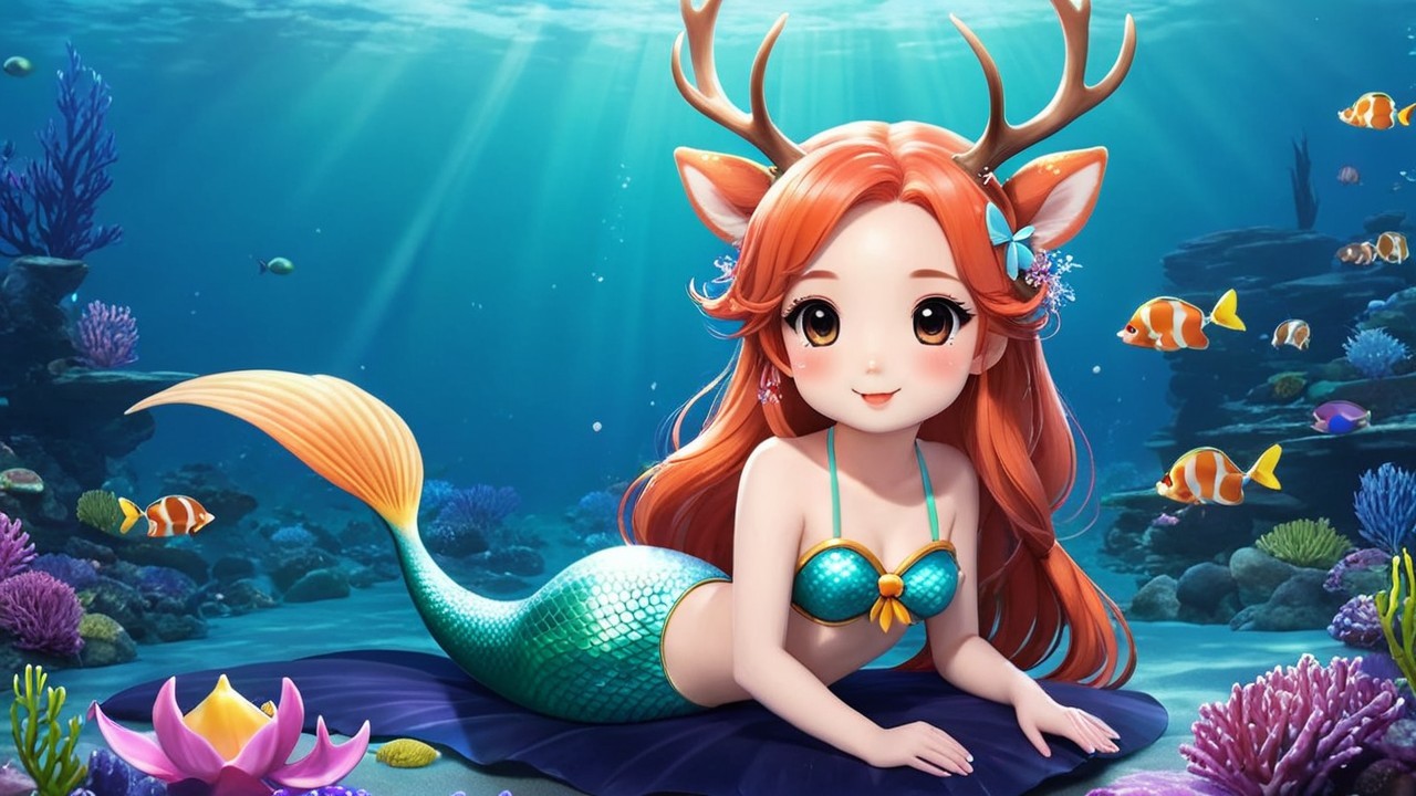 Underwater Scene with Mermaid and Coral Reefs