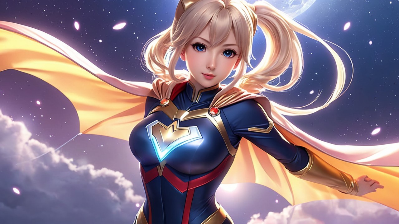 Heroic Character in Vibrant Superhero Costume with Cape