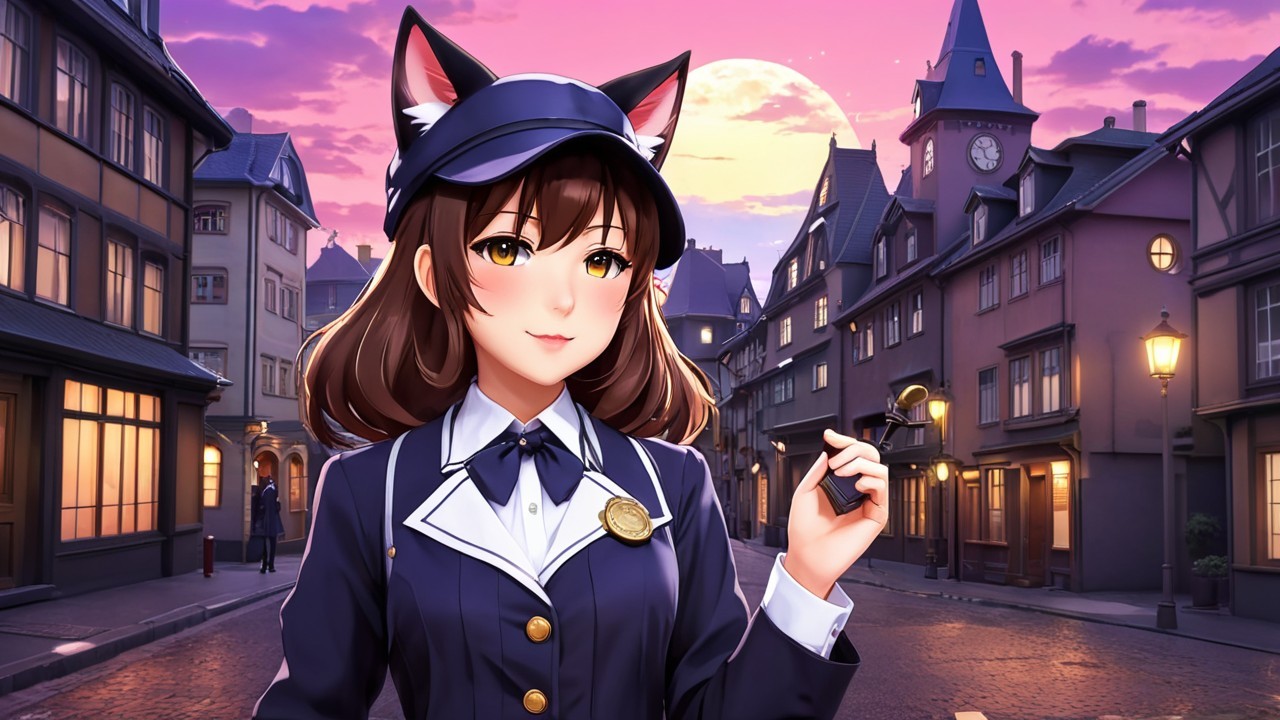 Charming Character with Cat Ears in Quaint Town Setting
