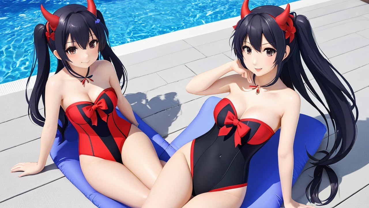 Animated Characters by Pool in Matching Swimsuits