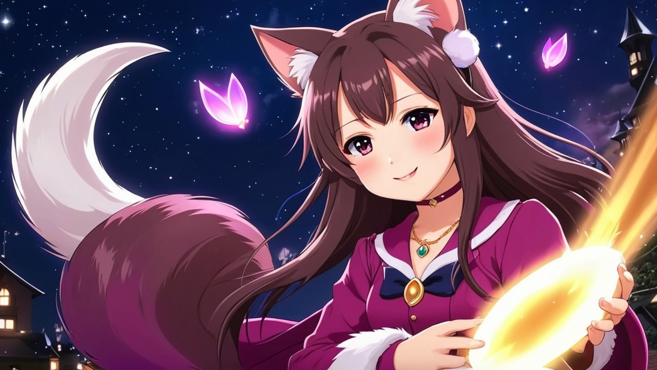 Anime-style girl with fox ears in a magical setting