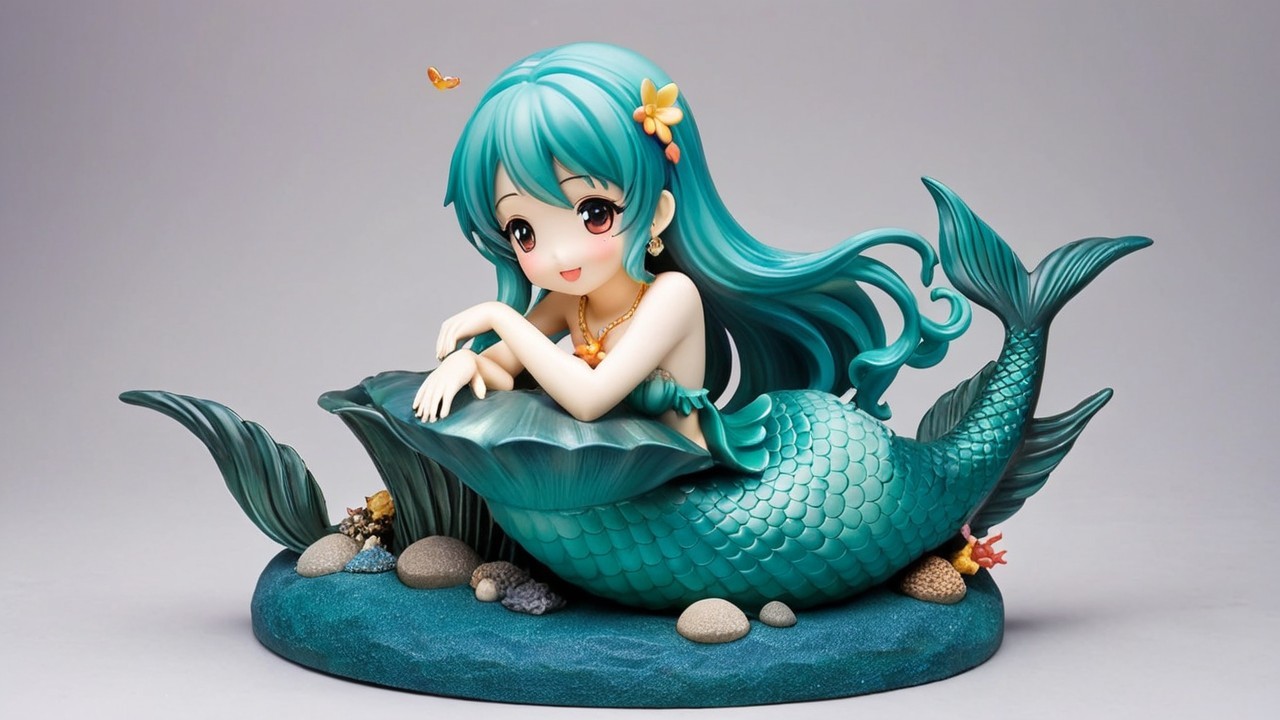 Vibrant Mermaid Figurine with Turquoise Hair and Shell